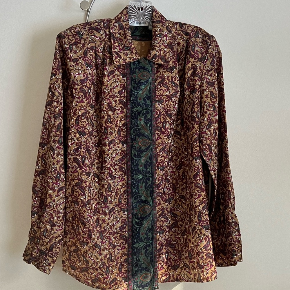 Chic Paisley Women's Blouse in Burgundy and Tan.